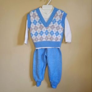 Vintage 1980's Anjou Knit Vest/Sweater/Pants Set Size 18M